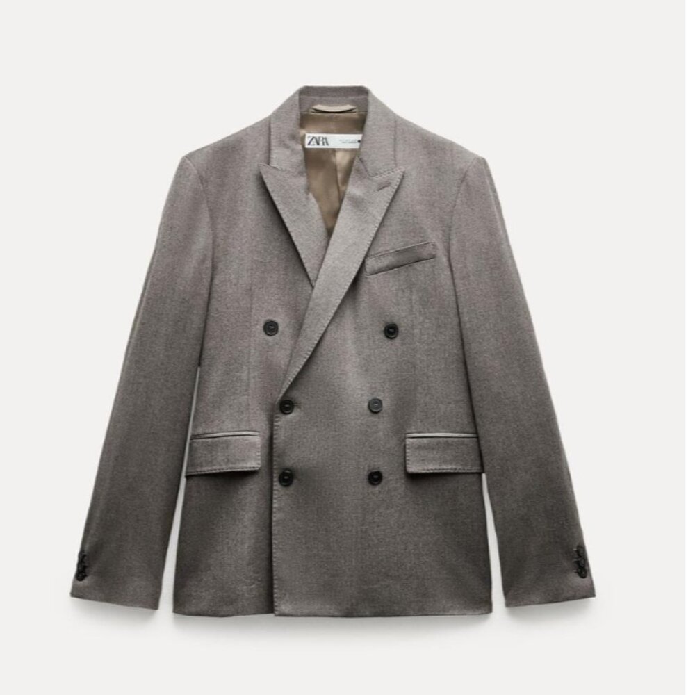 NWT ZARA SUIT DOUBLE BREASTED WOOL BLAZER +STRAIGHT CUT PANTS ZW COLLECTION - Picture 5 of 12